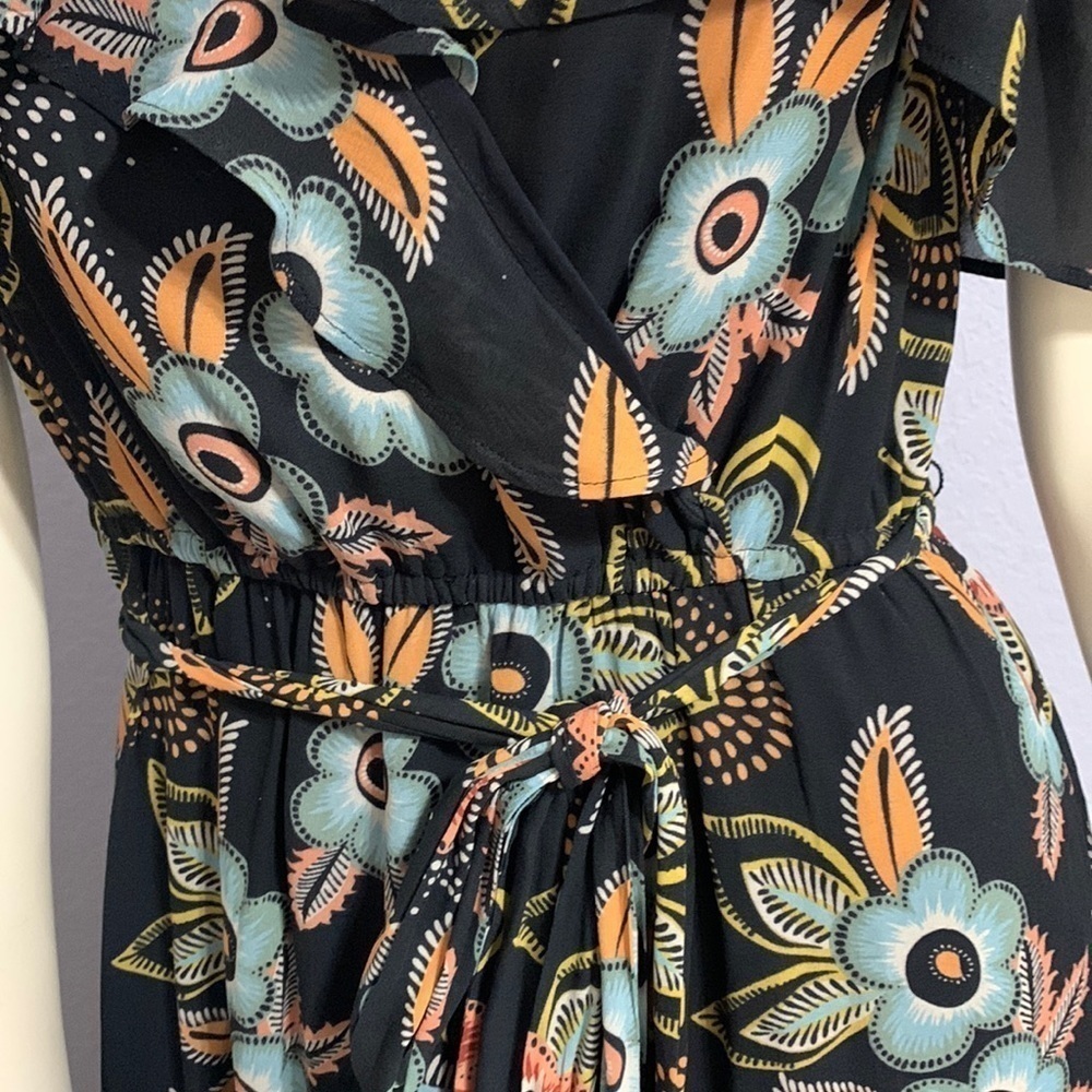 Loft Black Floral Ruffle Cold Shoulder Maxi Dress - Picture 6 of 9
